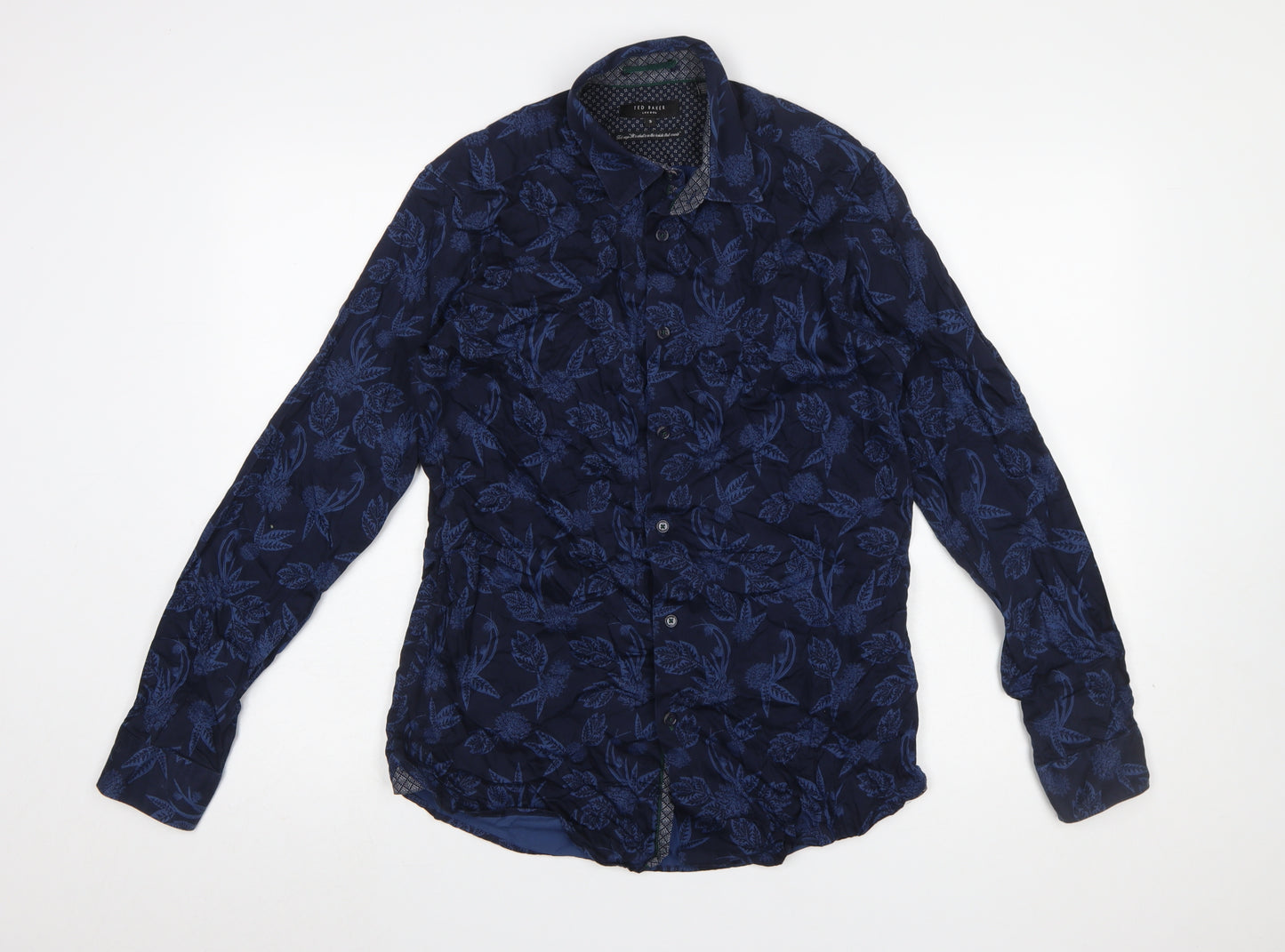 Ted Baker Men's Blue Floral Long Sleeve Cotton Slim Fit Shirt Size M