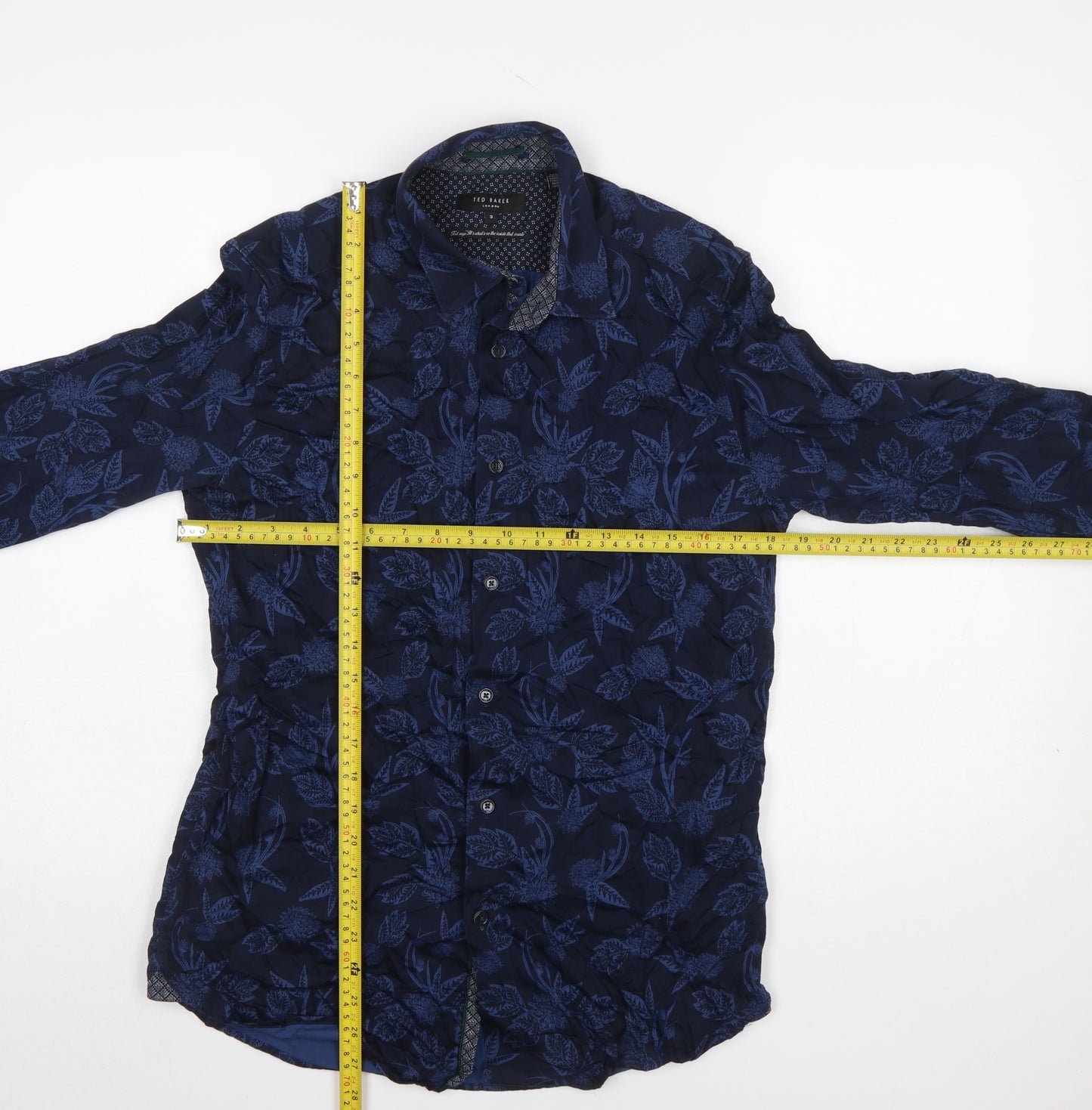 Ted Baker Men's Blue Floral Long Sleeve Cotton Slim Fit Shirt Size M