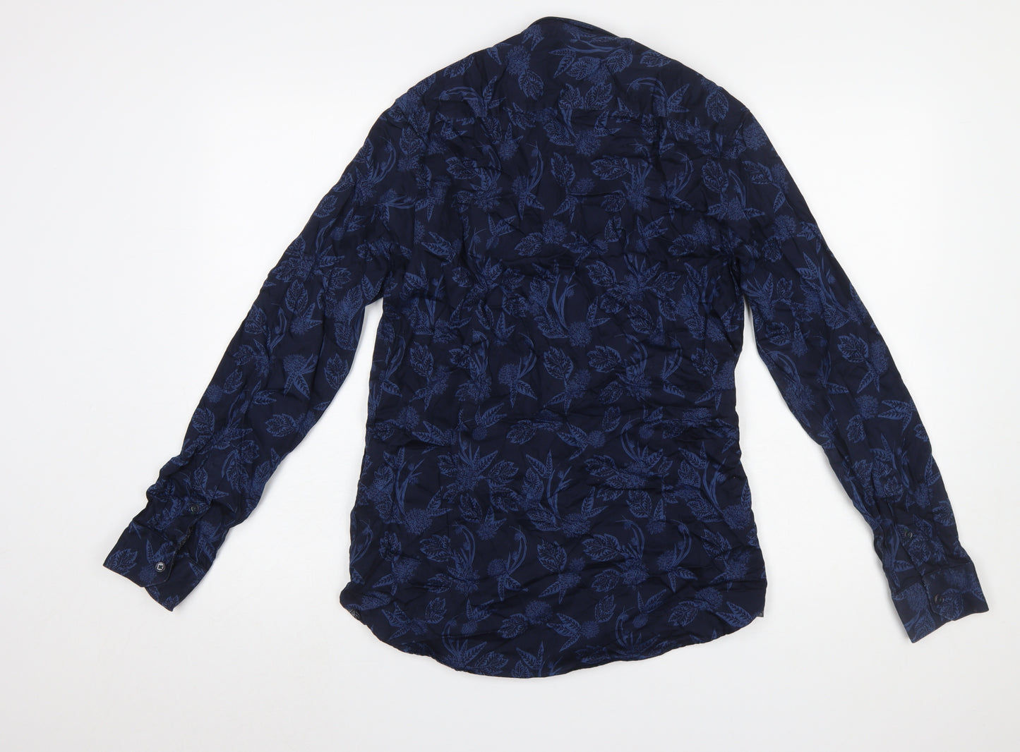 Ted Baker Men's Blue Floral Long Sleeve Cotton Slim Fit Shirt Size M