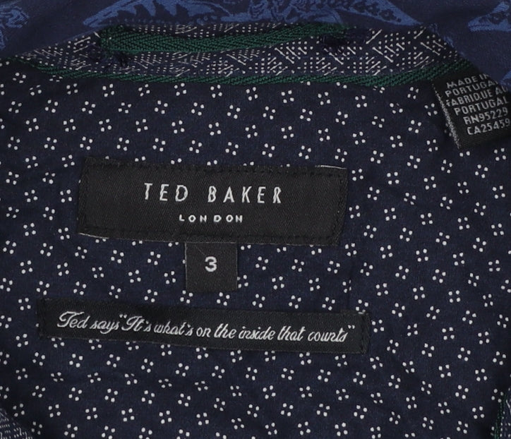Ted Baker Men's Blue Floral Long Sleeve Cotton Slim Fit Shirt Size M