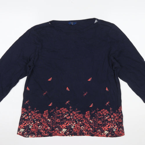 Cotton Traders Women’s Blue Floral Tunic Top Size 16 3/4 Sleeve