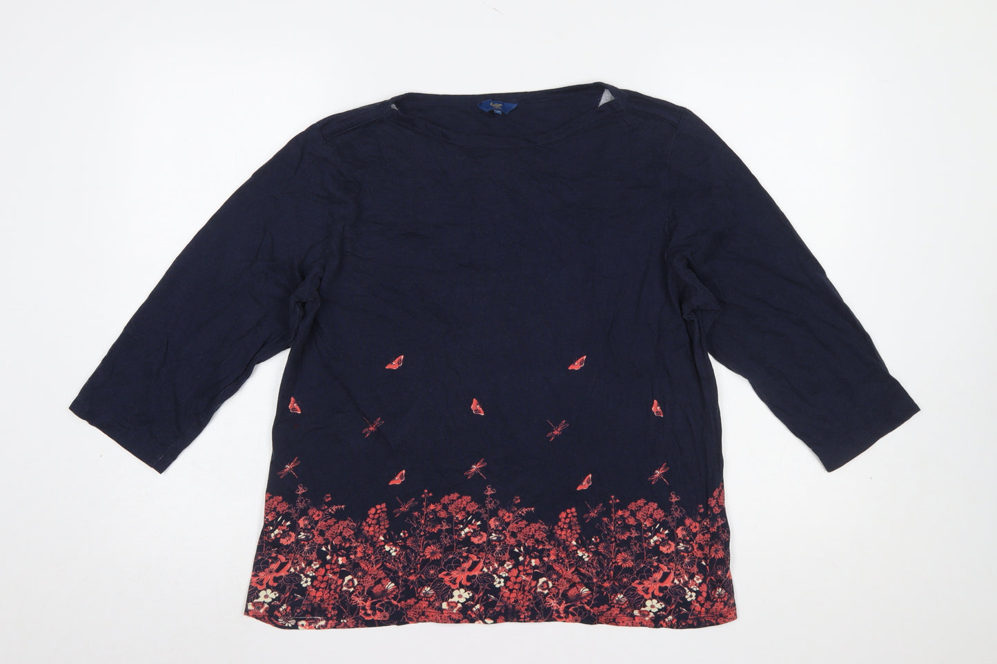 Cotton Traders Women’s Blue Floral Tunic Top Size 16 3/4 Sleeve