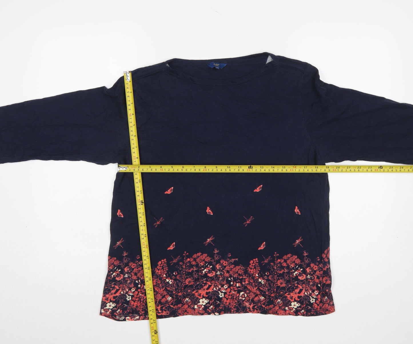 Cotton Traders Women’s Blue Floral Tunic Top Size 16 3/4 Sleeve