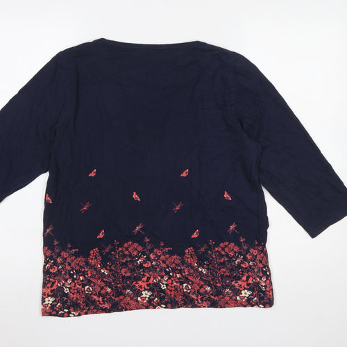 Cotton Traders Women’s Blue Floral Tunic Top Size 16 3/4 Sleeve
