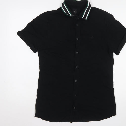 River Island Men's Black Slim Fit Short Sleeve Button-Up Shirt L