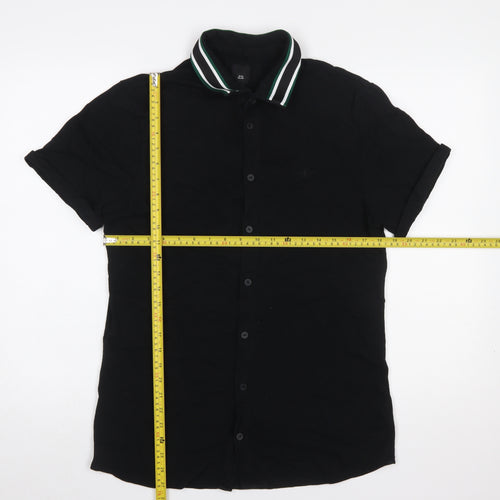River Island Men's Black Slim Fit Short Sleeve Button-Up Shirt L