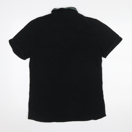 River Island Men's Black Slim Fit Short Sleeve Button-Up Shirt L