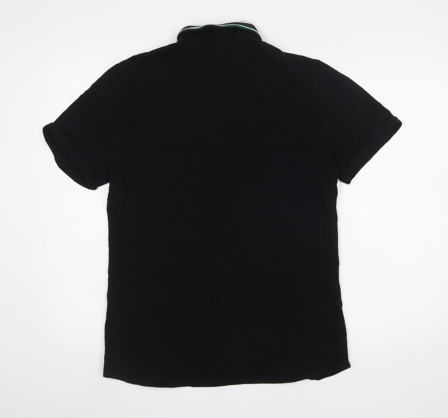 River Island Men's Black Slim Fit Short Sleeve Button-Up Shirt L