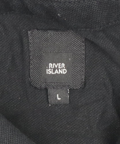 River Island Men's Black Slim Fit Short Sleeve Button-Up Shirt L