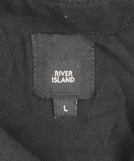 River Island Men's Black Slim Fit Short Sleeve Button-Up Shirt L