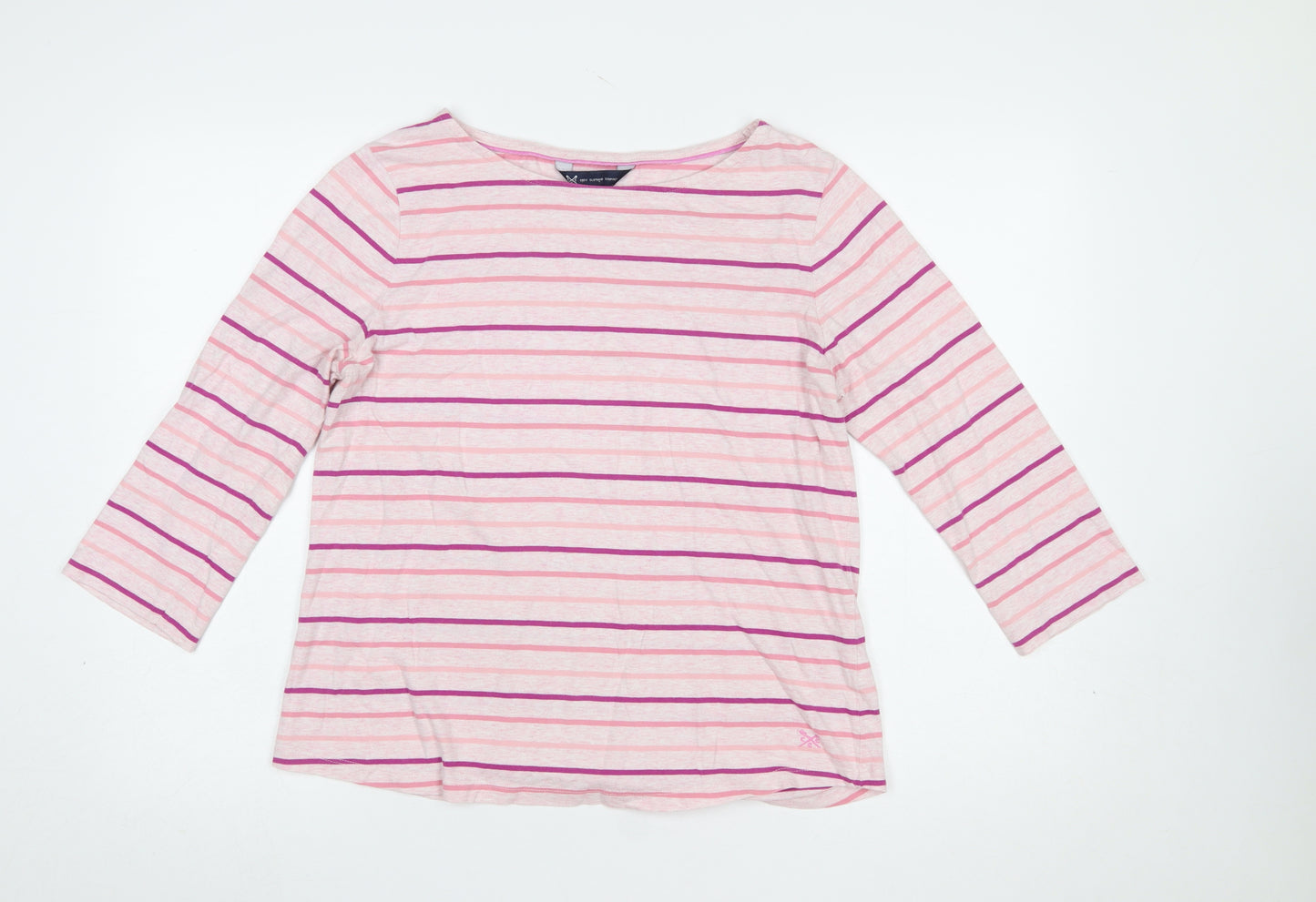 Crew Clothing Company Womens Pink Striped Cotton 3/4 Sleeve T-Shirt Size 14