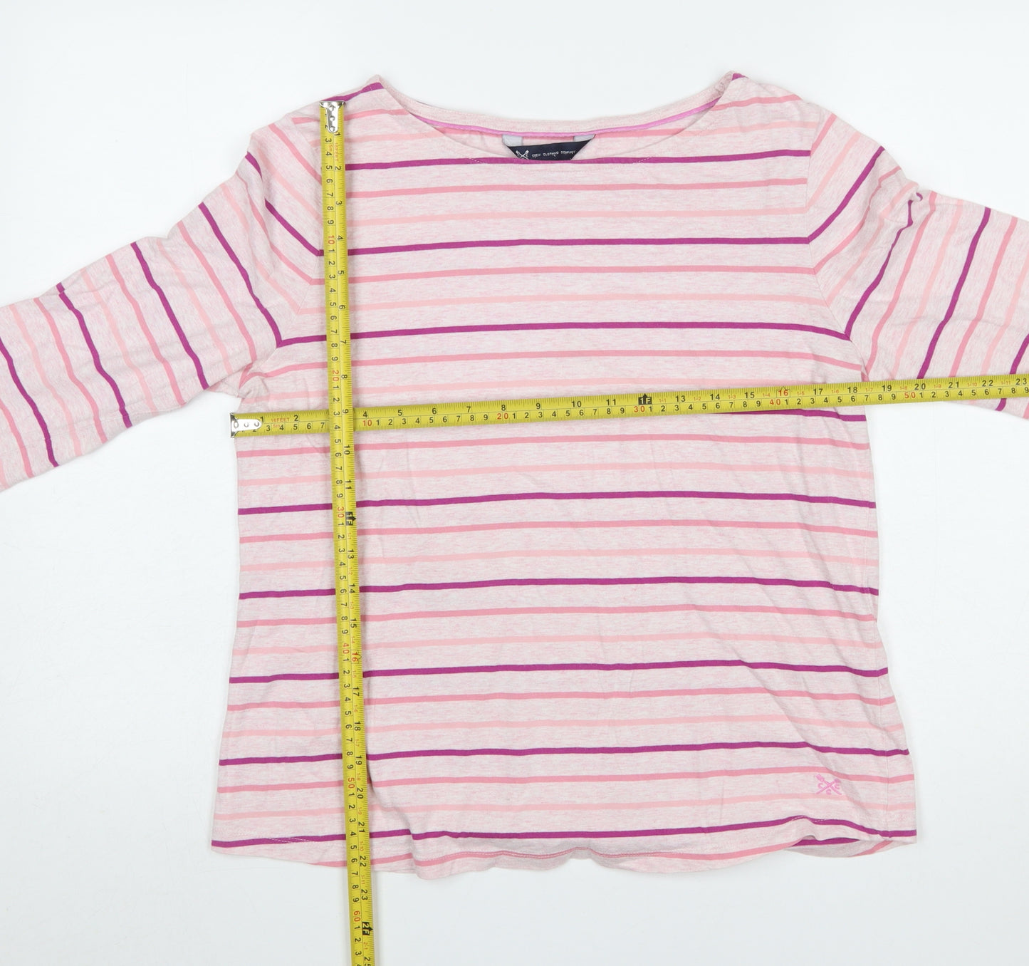 Crew Clothing Company Womens Pink Striped Cotton 3/4 Sleeve T-Shirt Size 14