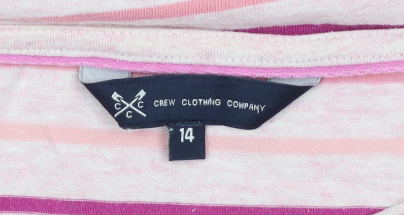 Crew Clothing Company Womens Pink Striped Cotton 3/4 Sleeve T-Shirt Size 14