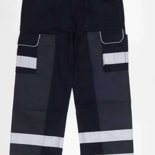 ORN Mens Navy Cargo Workwear Trousers Size 32R Reflective Polyester Cotton