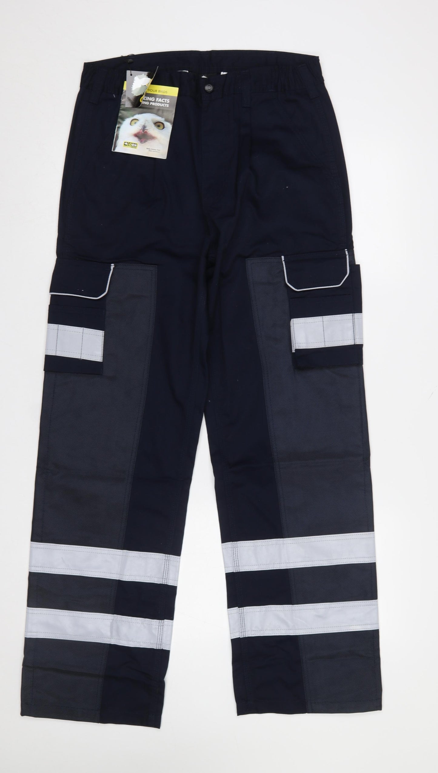 ORN Mens Navy Cargo Workwear Trousers Size 32R Reflective Polyester Cotton