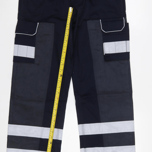 ORN Mens Navy Cargo Workwear Trousers Size 32R Reflective Polyester Cotton