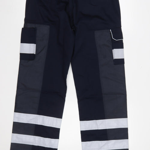 ORN Mens Navy Cargo Workwear Trousers Size 32R Reflective Polyester Cotton
