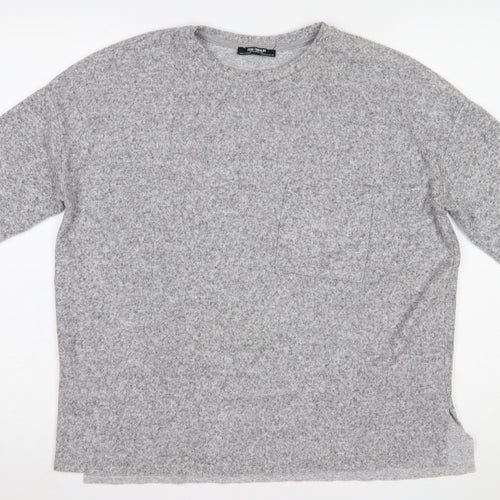Zara Trafaluc Women Grey Short Sleeve Relaxed Fit Basic T-Shirt S