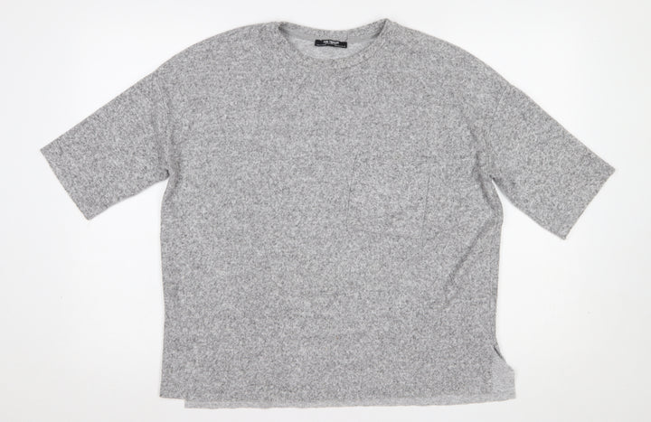 Zara Trafaluc Women Grey Short Sleeve Relaxed Fit Basic T-Shirt S