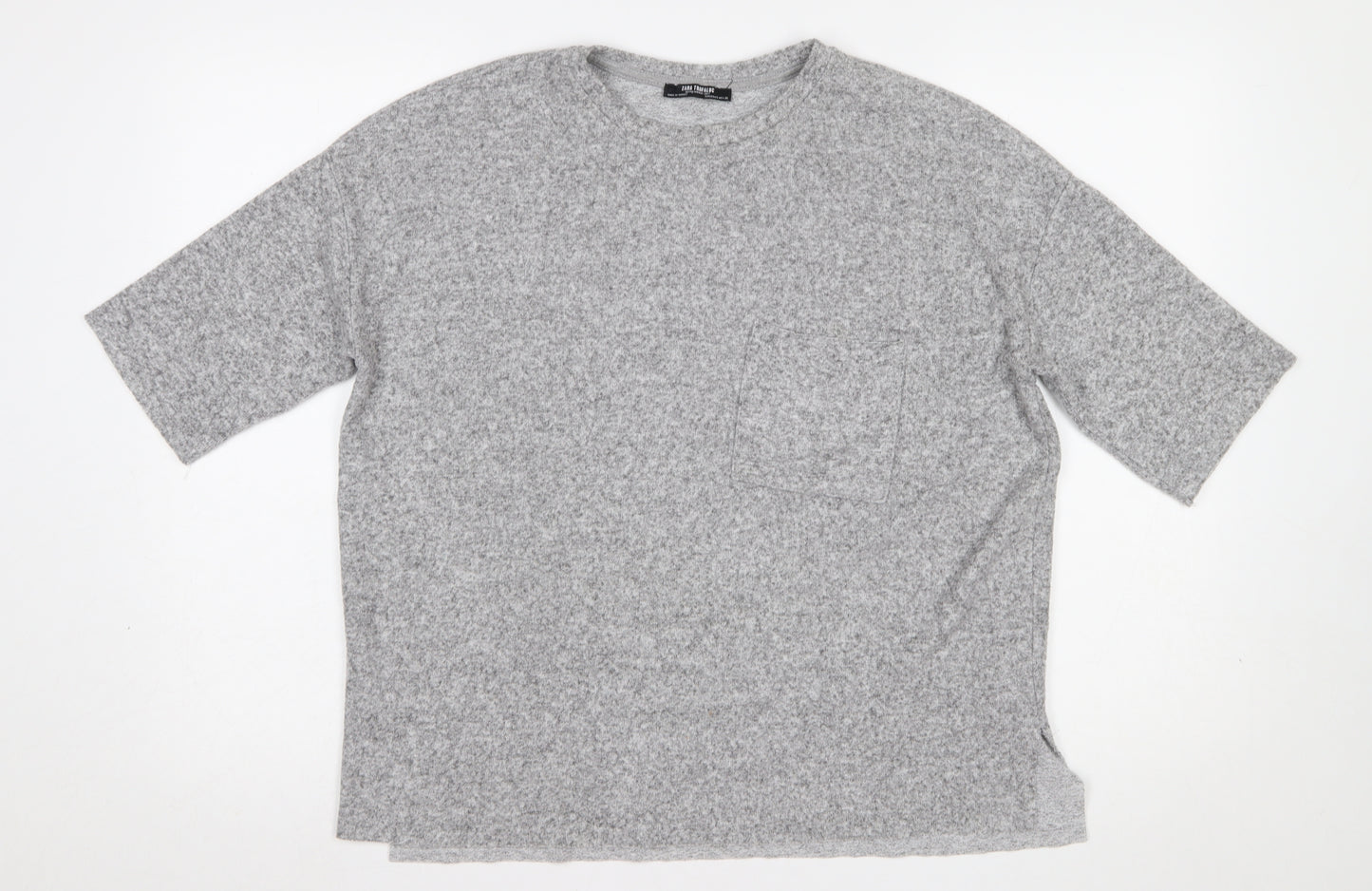 Zara Trafaluc Women Grey Short Sleeve Relaxed Fit Basic T-Shirt S