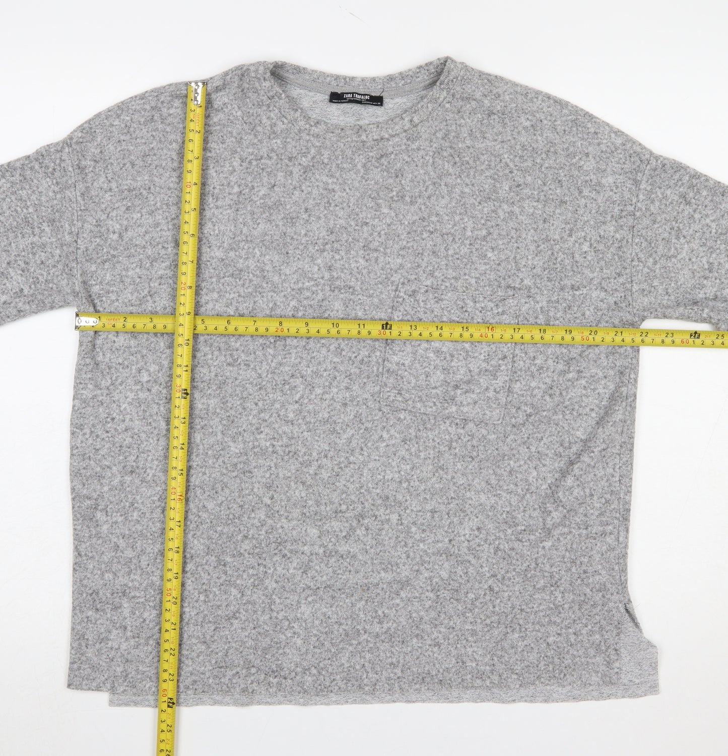 Zara Trafaluc Women Grey Short Sleeve Relaxed Fit Basic T-Shirt S
