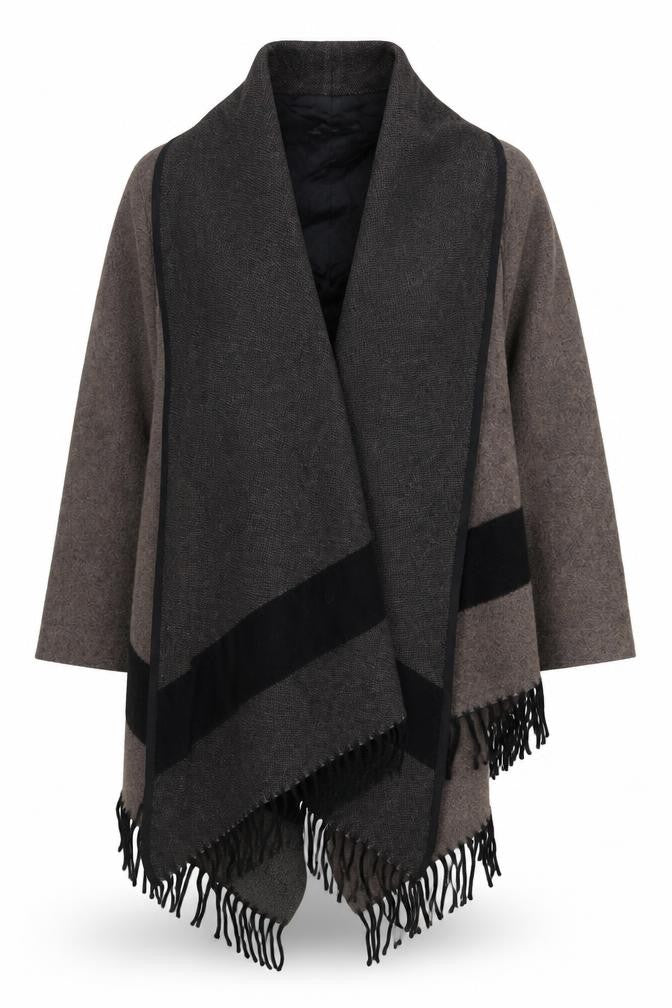 Zara Woman Brown Wool Blend Wrap Fringe Cardigan Size L