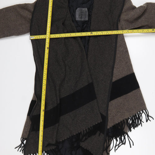 Zara Woman Brown Wool Blend Wrap Fringe Cardigan Size L