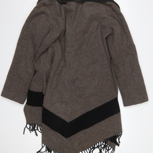 Zara Woman Brown Wool Blend Wrap Fringe Cardigan Size L