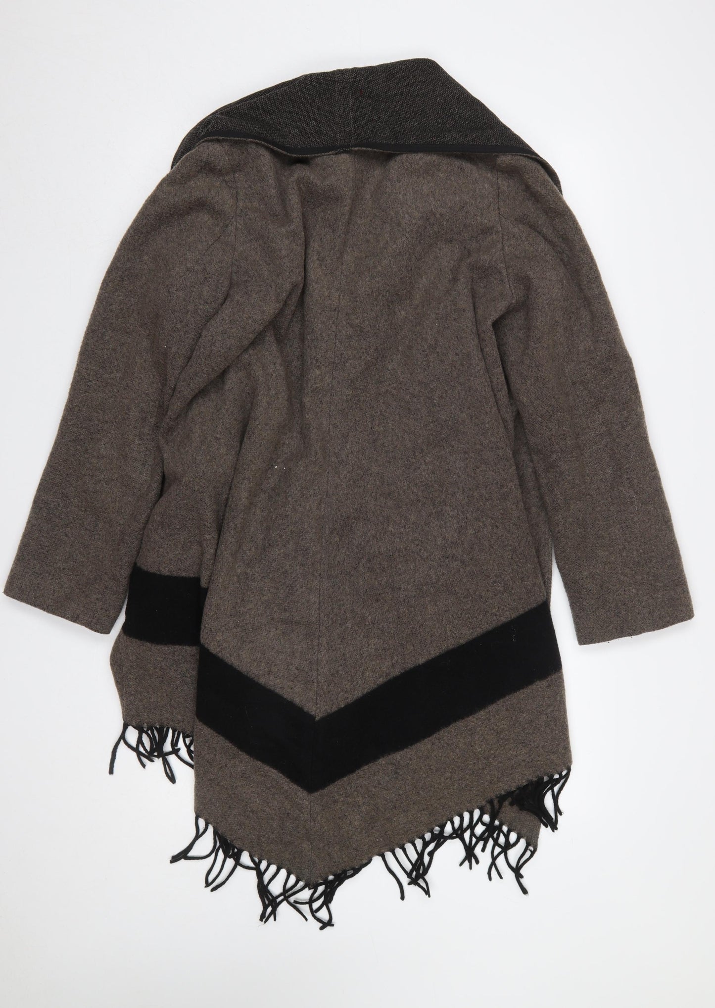 Zara Woman Brown Wool Blend Wrap Fringe Cardigan Size L
