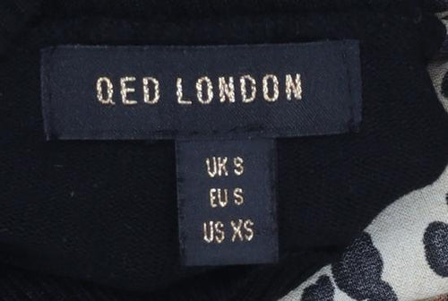 QED London Women's Black Leopard Ruffle Roll Neck Jumper Size S