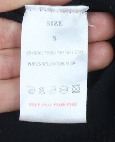 QED London Women's Black Leopard Ruffle Roll Neck Jumper Size S