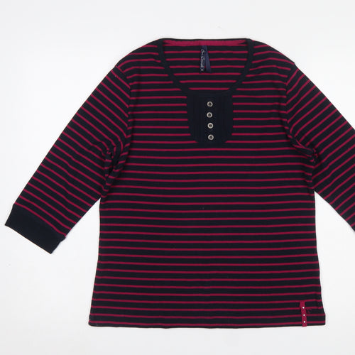 Bm Casual Women's Navy & Pink Striped 3/4 Sleeve Henley T-Shirt Size M