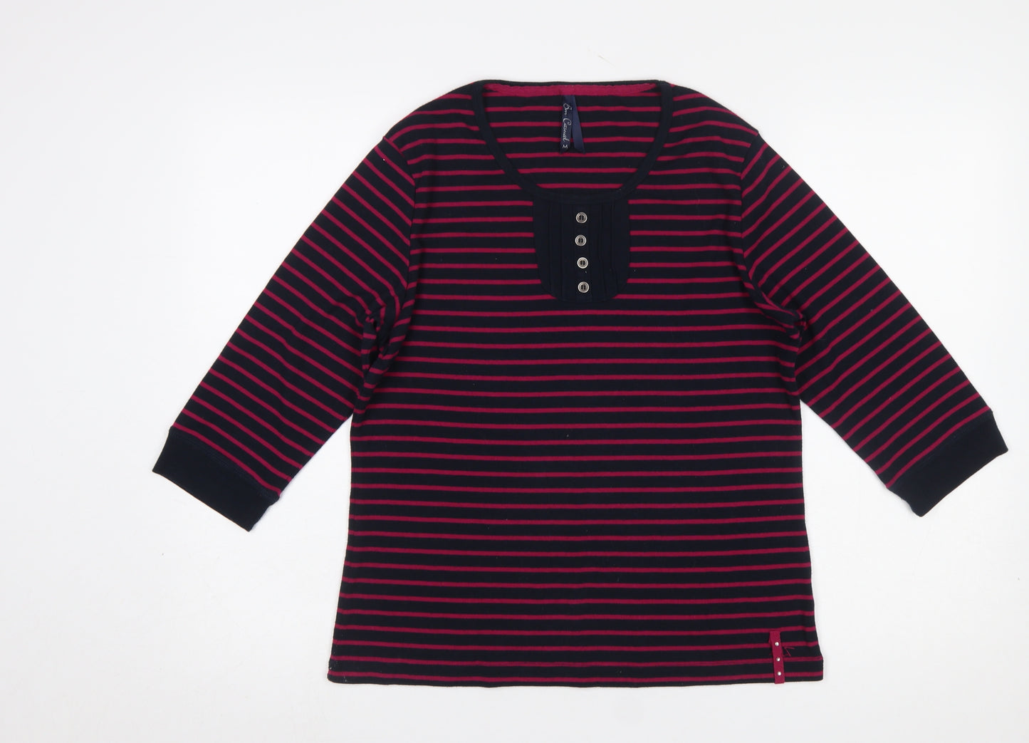 Bm Casual Women's Navy & Pink Striped 3/4 Sleeve Henley T-Shirt Size M