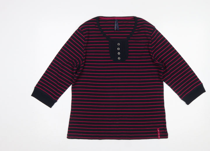 Bm Casual Women's Navy & Pink Striped 3/4 Sleeve Henley T-Shirt Size M