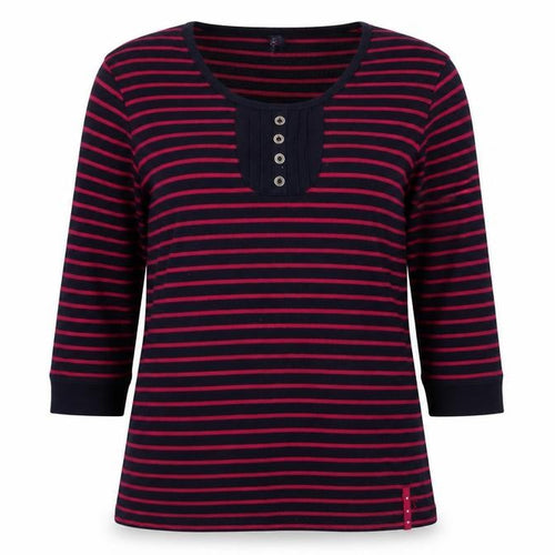 Bm Casual Women's Navy & Pink Striped 3/4 Sleeve Henley T-Shirt Size M