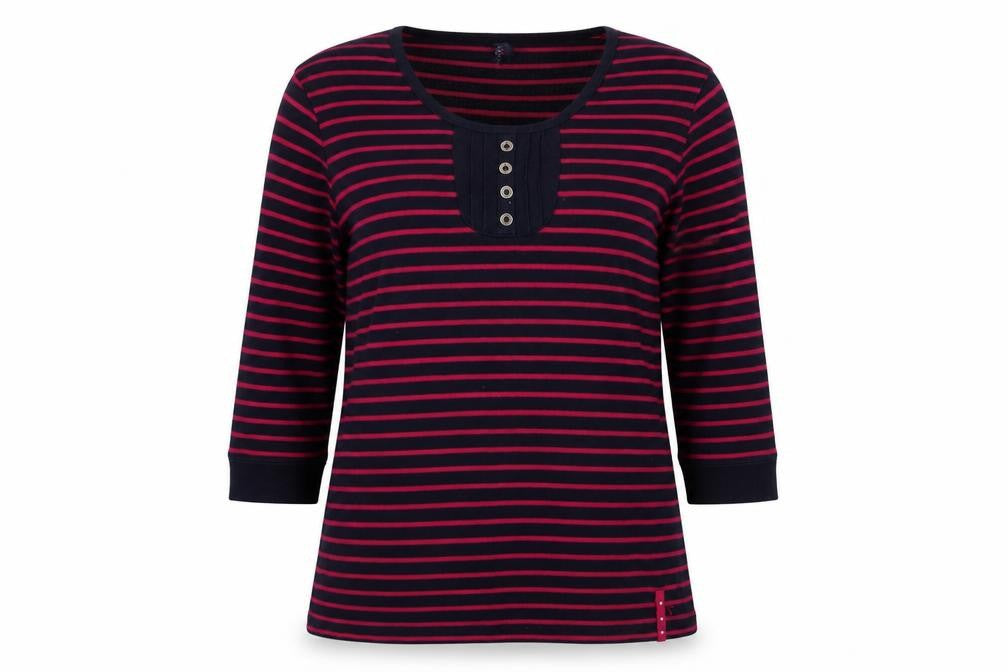 Bm Casual Women's Navy & Pink Striped 3/4 Sleeve Henley T-Shirt Size M