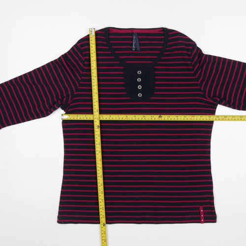 Bm Casual Women's Navy & Pink Striped 3/4 Sleeve Henley T-Shirt Size M