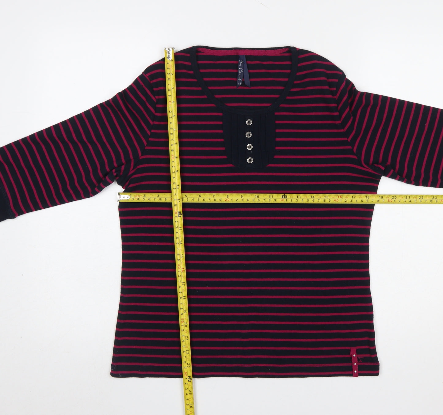 Bm Casual Women's Navy & Pink Striped 3/4 Sleeve Henley T-Shirt Size M