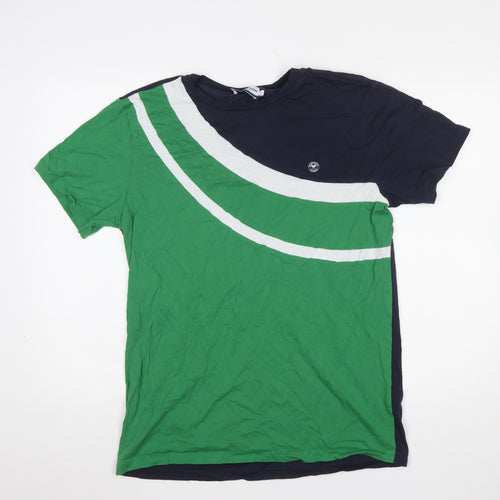 Wimbledon Men's Green Colourblock Cotton T-Shirt L
