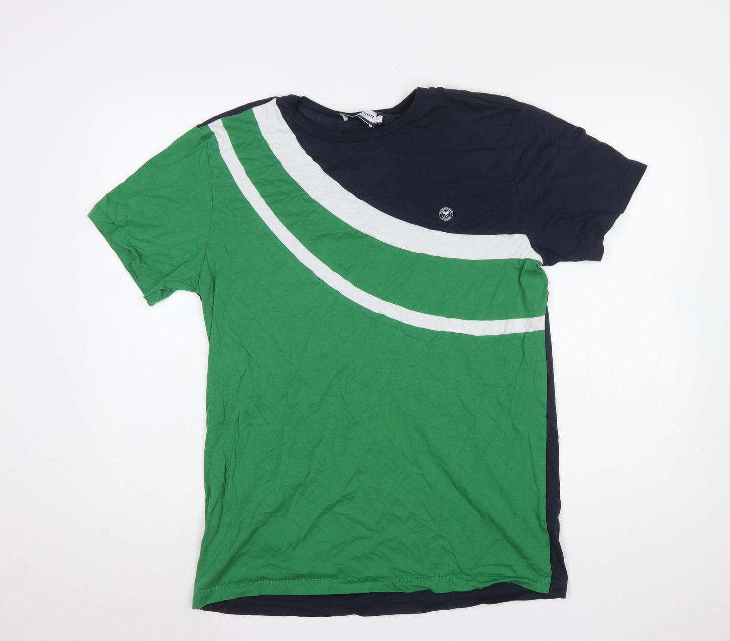Wimbledon Men's Green Colourblock Cotton T-Shirt L