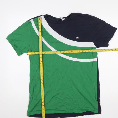 Wimbledon Men's Green Colourblock Cotton T-Shirt L