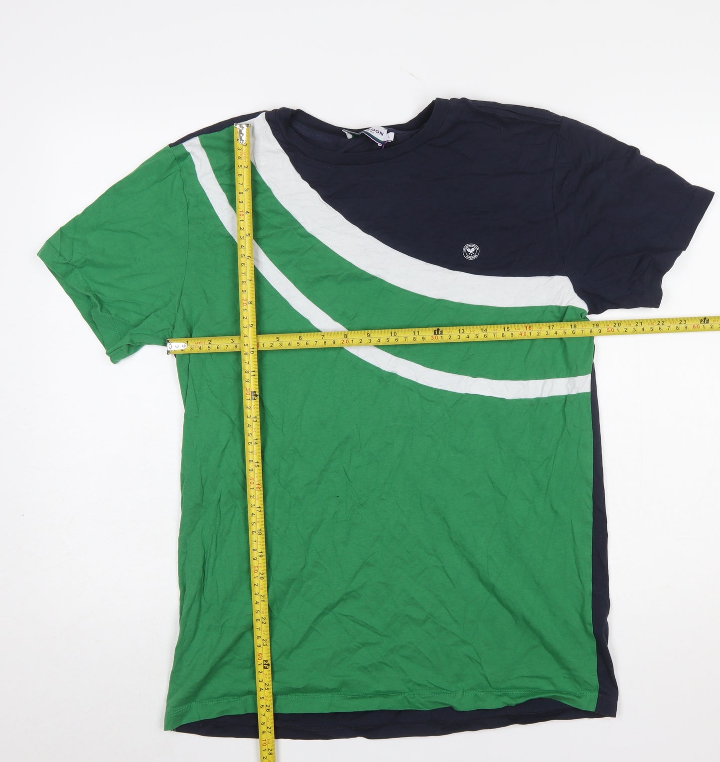 Wimbledon Men's Green Colourblock Cotton T-Shirt L