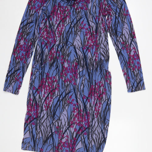 White Stuff Women’s Blue Floral Cowl Neck Jersey Shift Dress Size 10