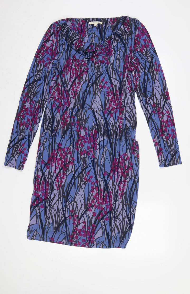White Stuff Women’s Blue Floral Cowl Neck Jersey Shift Dress Size 10