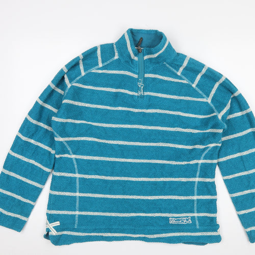 Weird Fish Womens Blue Striped 1/4 Zip Cotton Pullover Sweatshirt XL