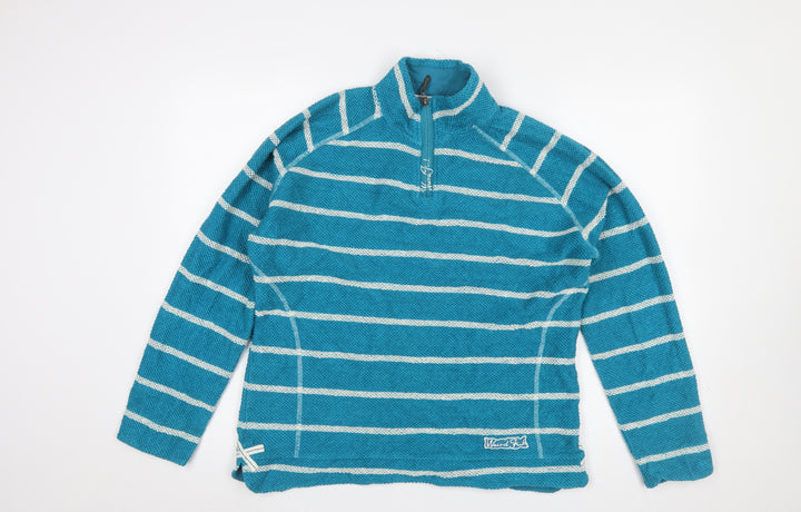 Weird Fish Womens Blue Striped 1/4 Zip Cotton Pullover Sweatshirt XL