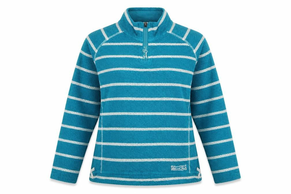 Front view of Weird Fish women’s blue striped 1/4 zip cotton pullover sweatshirt xl