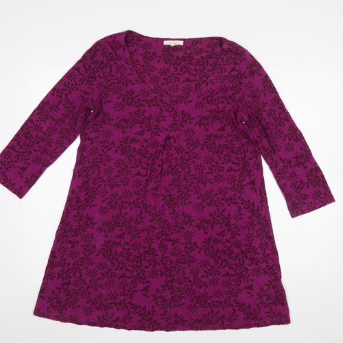 White Stuff Women's Purple Floral A-Line Knee Length Cotton Dress Size 12