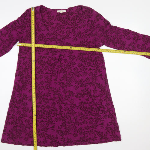 White Stuff Women's Purple Floral A-Line Knee Length Cotton Dress Size 12