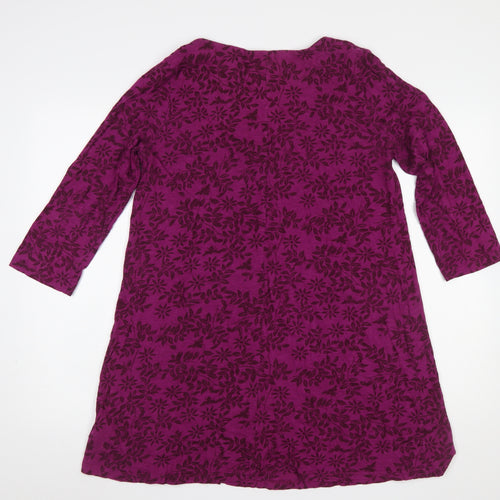 White Stuff Women's Purple Floral A-Line Knee Length Cotton Dress Size 12